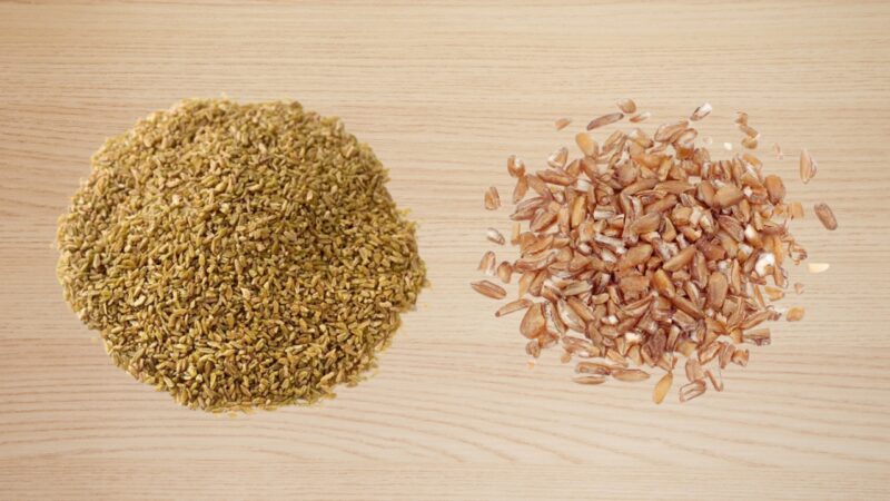 Freekeh and Bulgur on A Kitchen Table