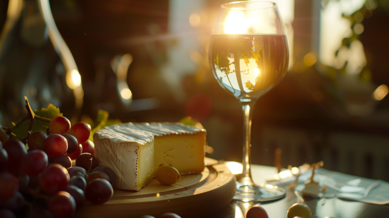 Fontina Cheese and A Glass of White Wine on A Kitchen Table