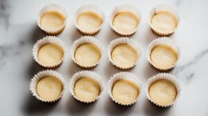 Divide the batter evenly between the 12 muffin cups, filling each about 3-4 full