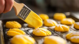 Grease the madeleine pan with butter using a pastry brush, ensuring all the grooves are well-coated