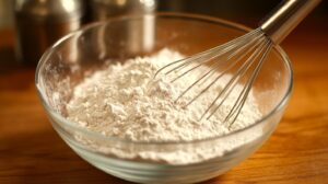 In another bowl, whisk together the dry ingredients - gluten-free flour, baking powder, baking soda, and salt.