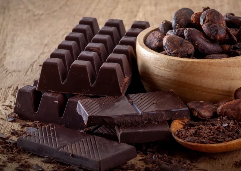 Close-up of dark or bittersweet chocolate pieces